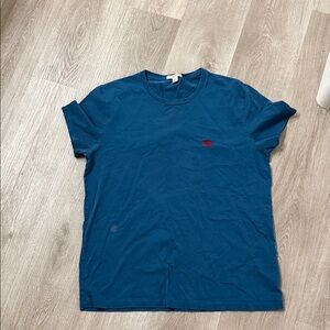 Burberry Blue Short-Sleeve Crewneck Tee with Red Logo